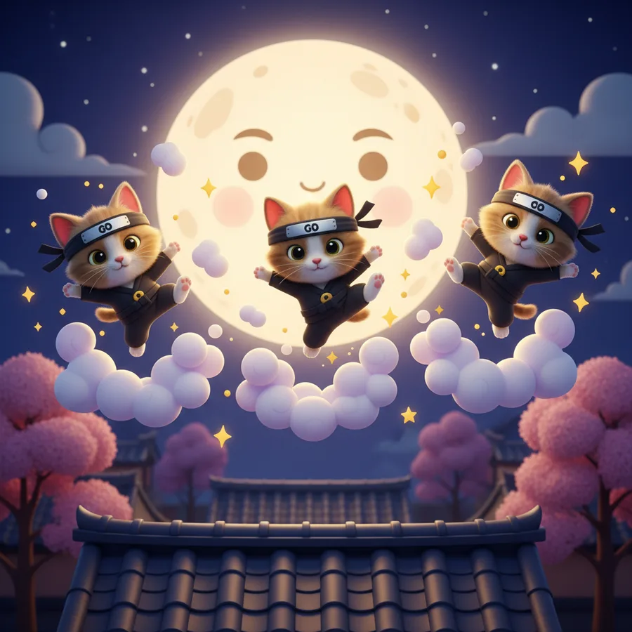 Joyful Ninja Kittens — Free Coloring Page for Kids