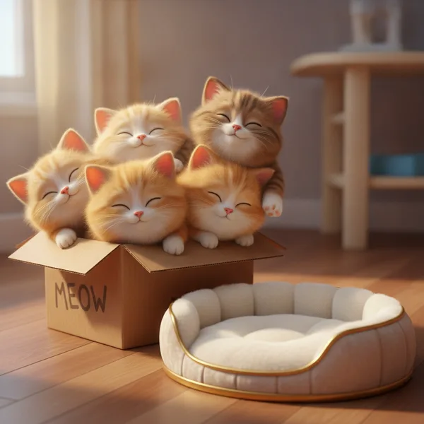 Adorables Gatitos en una Caja — Dibujos de Gatos para Colorear — Gratis para Imprimir