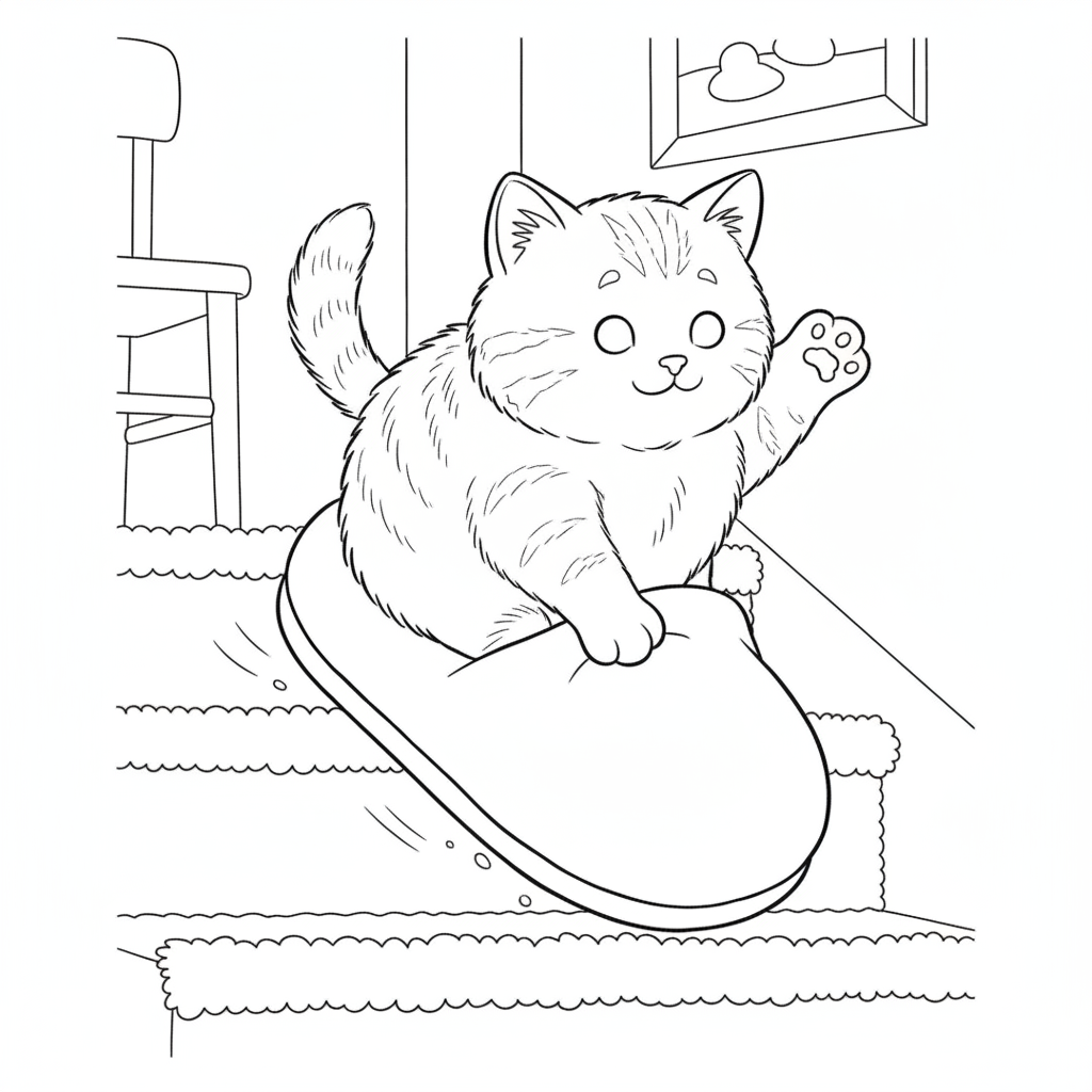 Adorable Kitten in a Slipper — Free Coloring Page for Kids