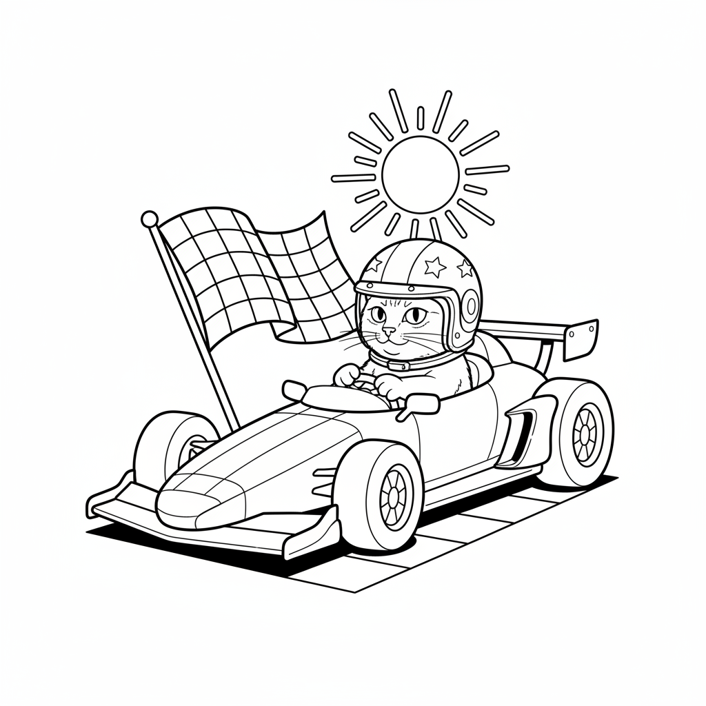American Shorthair Racer — Free Coloring Page for Kids coloring page