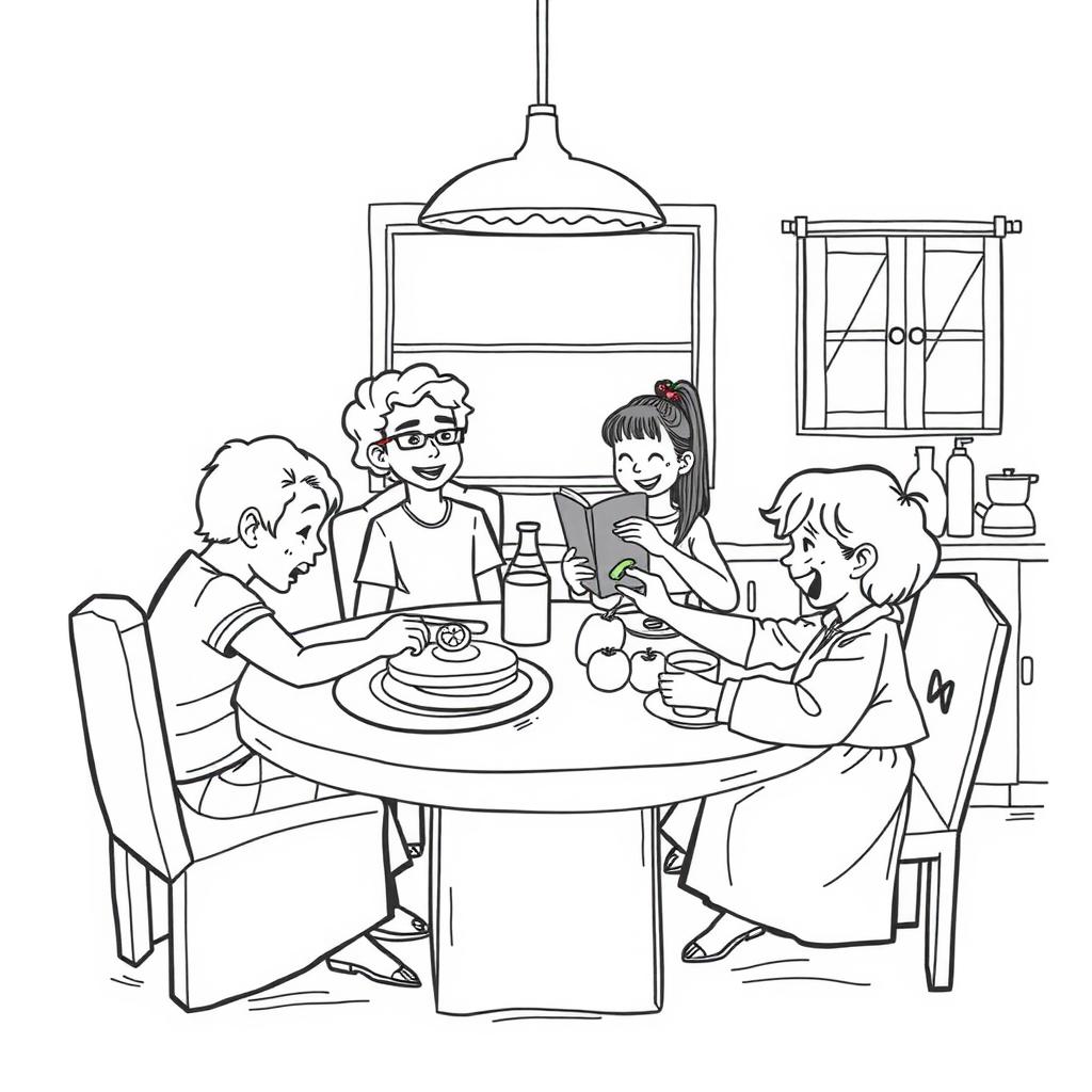 Family Breakfast Coloring Page coloring page