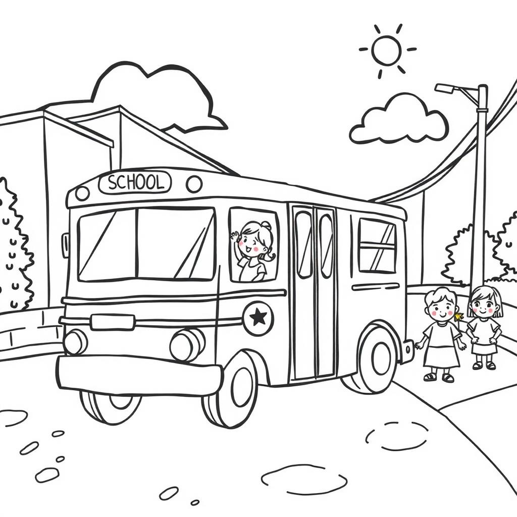 School Bus Morning Coloring Page coloring page