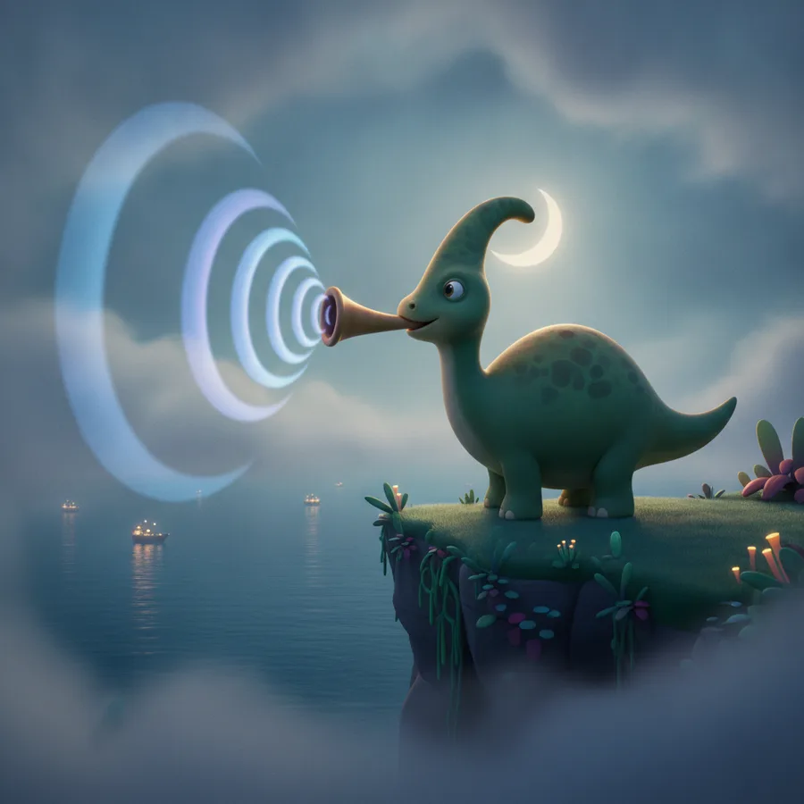 Dieses bezaubernde Ausmalbild zeigt einen Dinosaurier, der fröhlich ein Horn bläst. Der Hintergrund bietet einfache Bereiche wie das Meer, während die Details des Dinosauriers eine spannende Herausforderung darstellen.