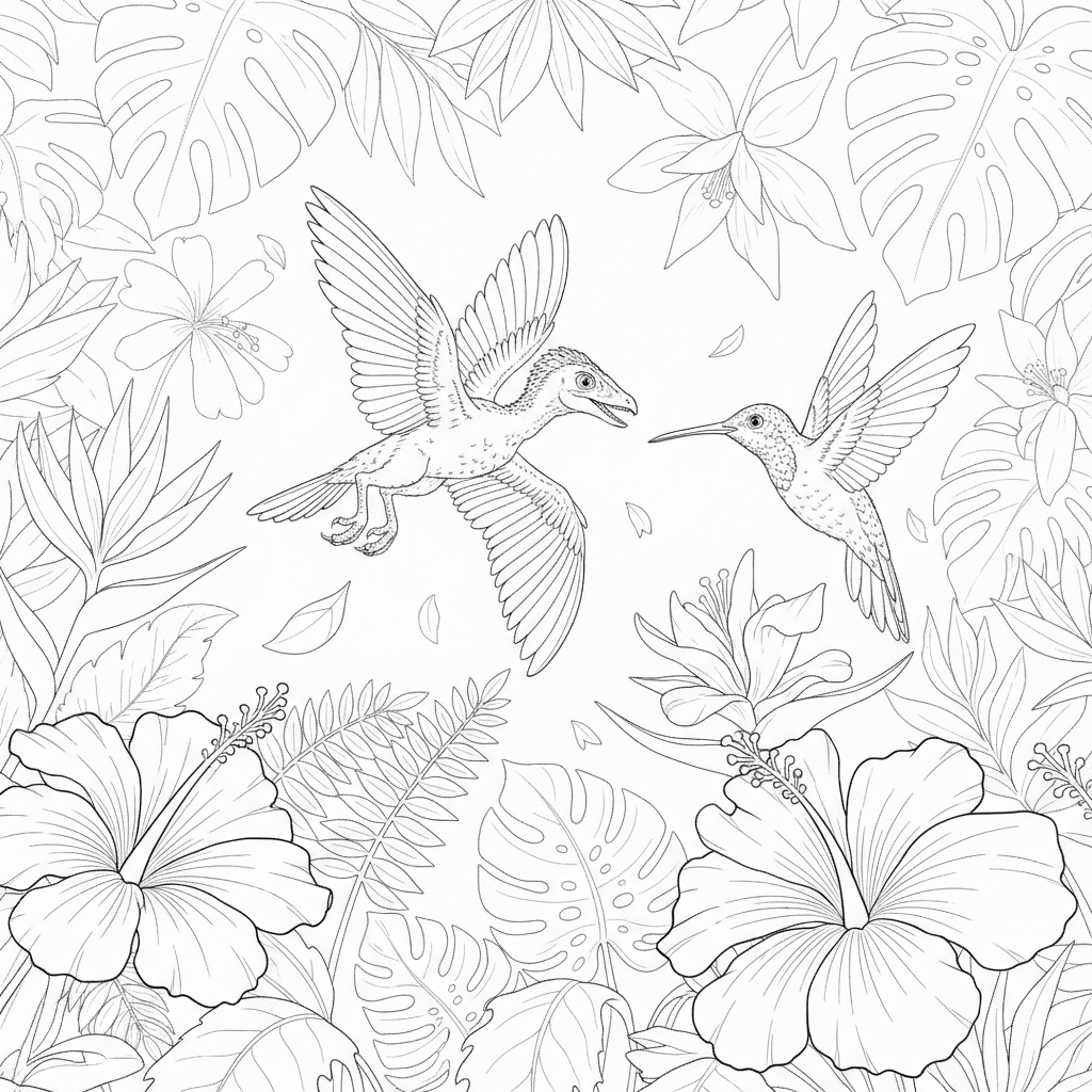 Colorful Dinosaurs in a Garden — Free Coloring Page for Kids