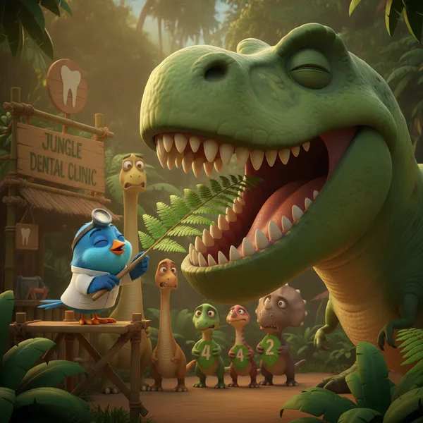 Dino Zahnarzt Untersucht T-Rex — Dinosaurier Ausmalbild — Kostenlos Ausdrucken