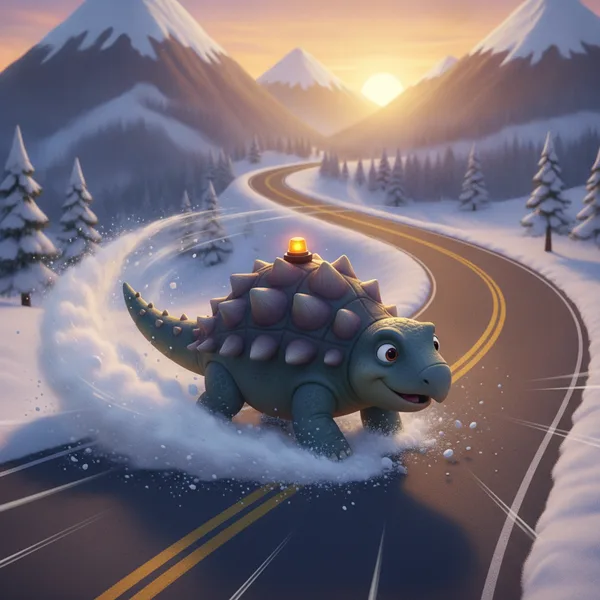 A snowy turtle joyfully sliding — Free Coloring Page for Kids