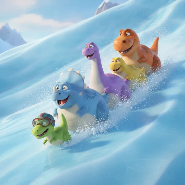 Dinosaurier Rutschen Fröhlich den Schnee Hinunter — Dinosaurier Ausmalbild — Kostenlos Ausdrucken