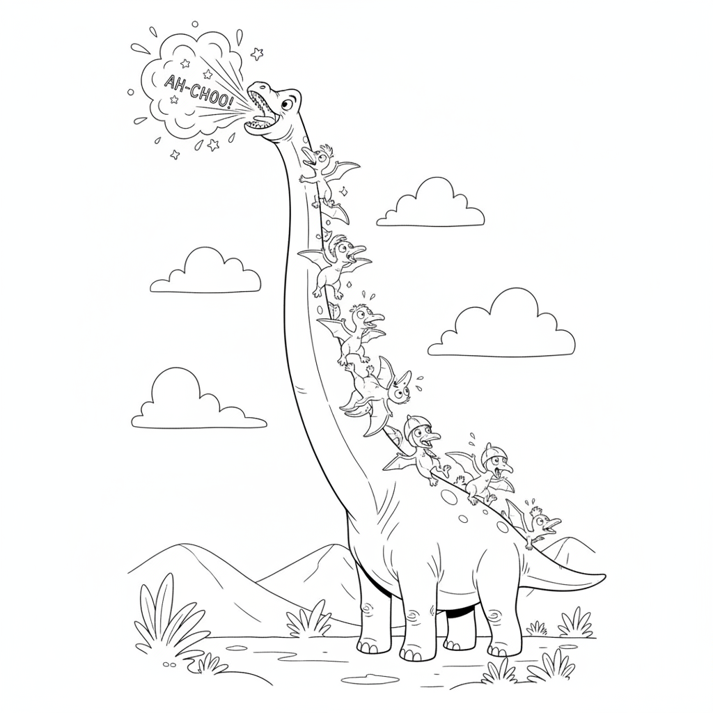 A Sad Dragon with Fluffy Creatures — Free Coloring Page for Kids