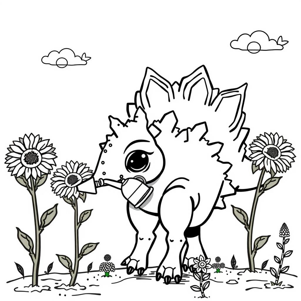 Steggy's Watering Fun — Free Coloring Page for Kids coloring page