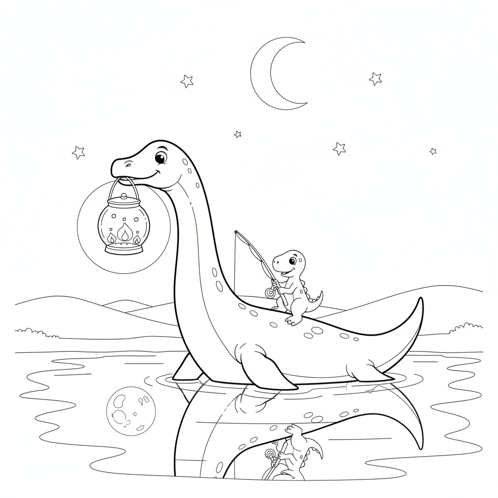 Fishing Under the Stars — Free Coloring Page for Kids