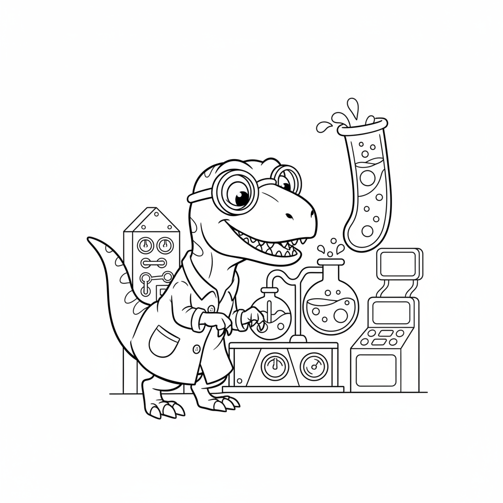 Raptor Scientist Lab — Free Coloring Page for Kids coloring page