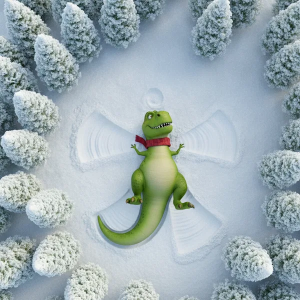 T-Rex Making a Snow Angel — Free Coloring Page for Kids