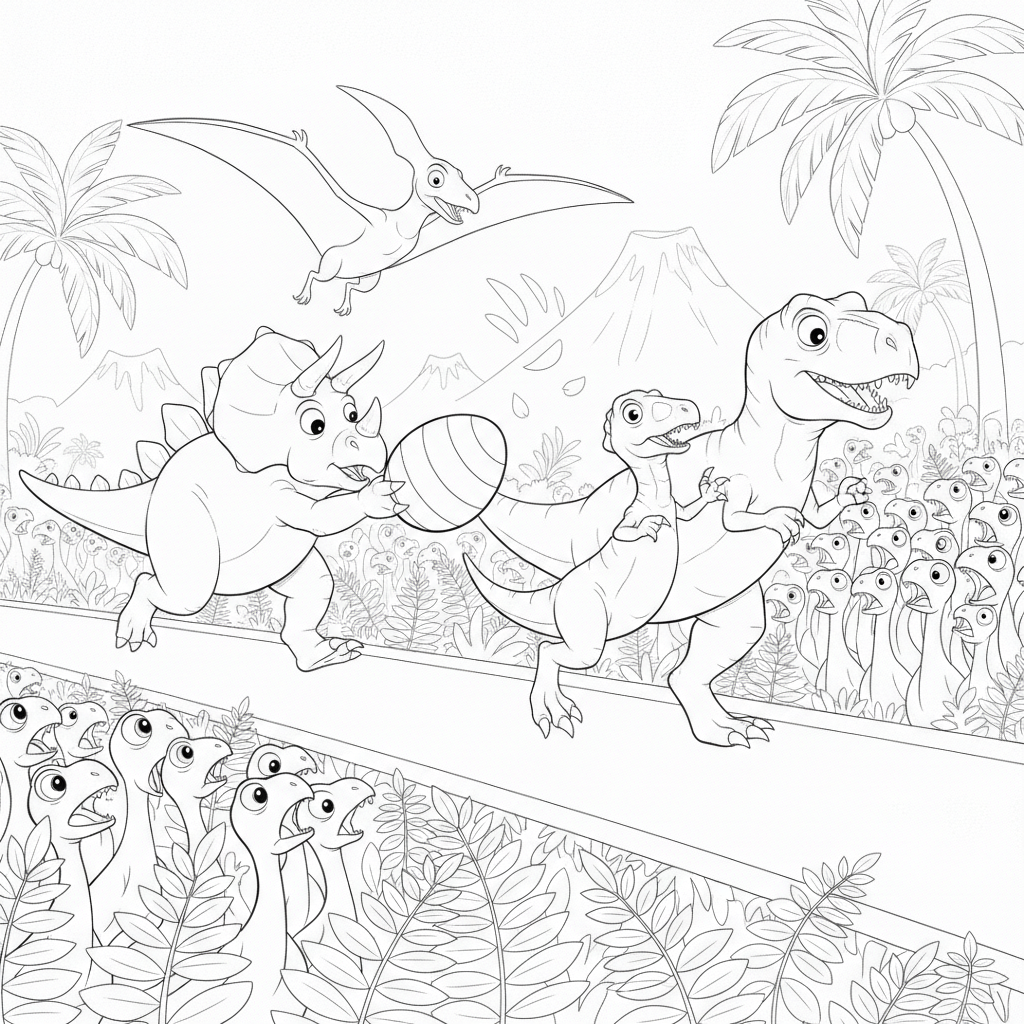 Exciting Dinosaur Race in the Forest — Free Coloring Page for Kids