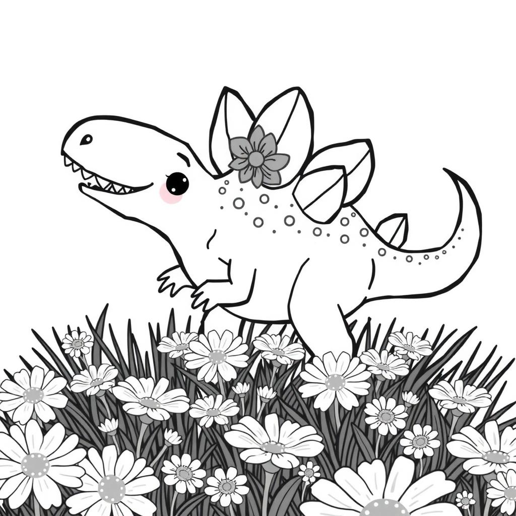 Stegosaurus in a Flower Meadow — Free Coloring Page for Kids coloring page