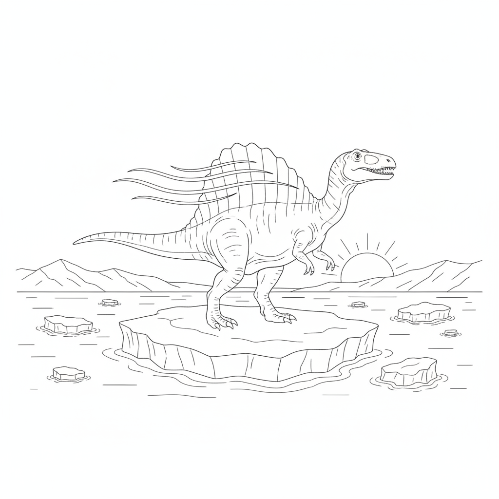 Dinosaur on an Ice Floe — Free Coloring Page for Kids