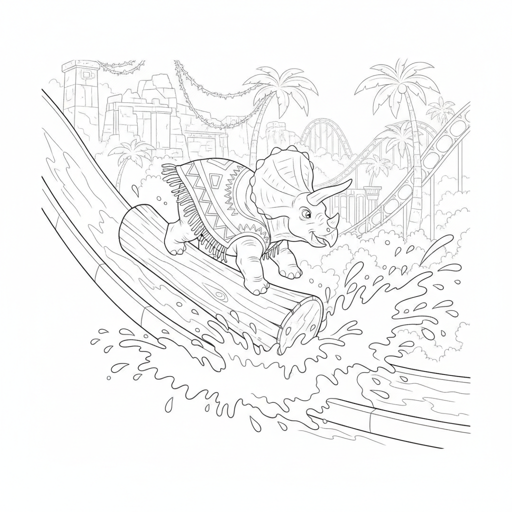 Triceratops Descendo em um Tronco — Desenho de Dinossauro para Colorir — Grátis