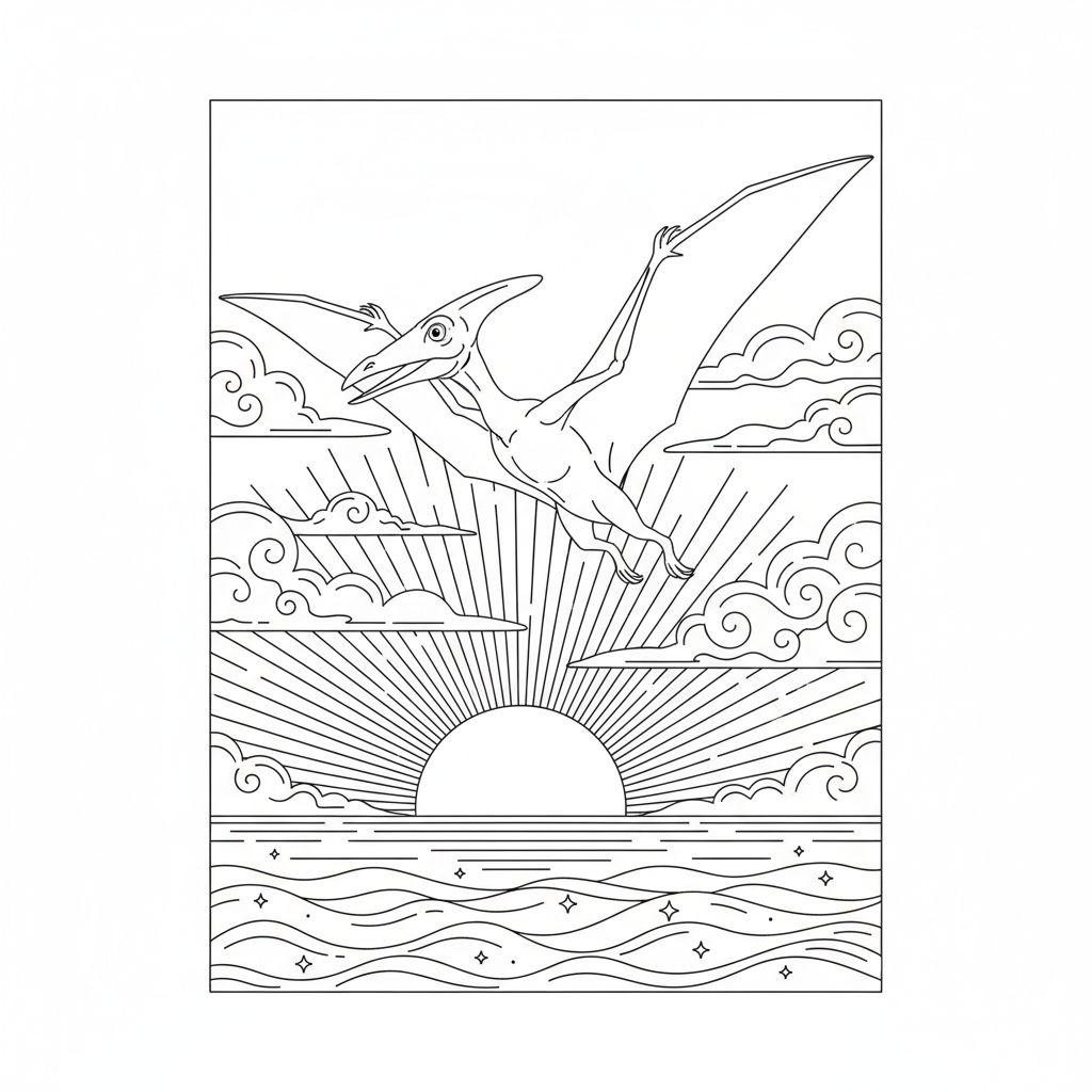 Pterodactyl Sunset — Free Printable Coloring Page for Kids coloring page