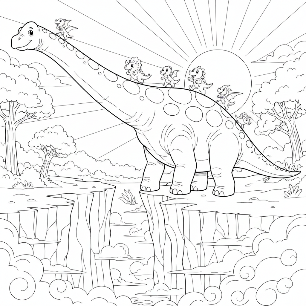 Diplodocus Sky Bridge — Free Coloring Page for Kids coloring page