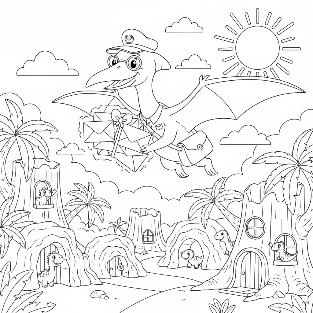 Pterodactyl Sky Postman — Free Printable Coloring Page for Kids coloring page