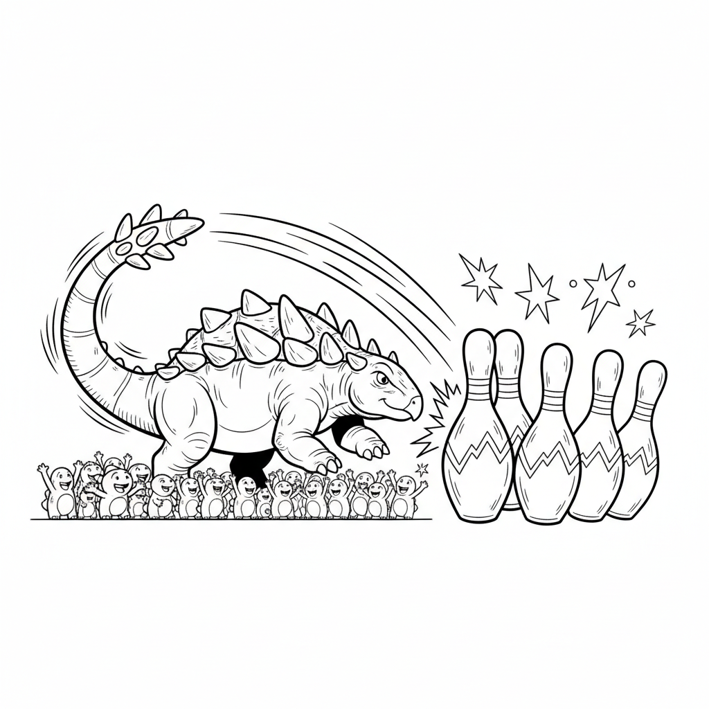 Ankylo's Bowling Adventure — Free Coloring Page for Kids coloring page
