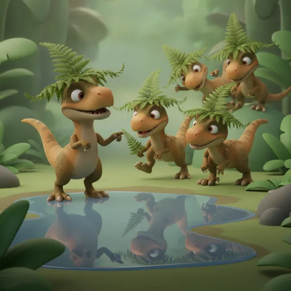 Cartoon-Dinosaurier an einem Teich — Kostenlos Ausdrucken