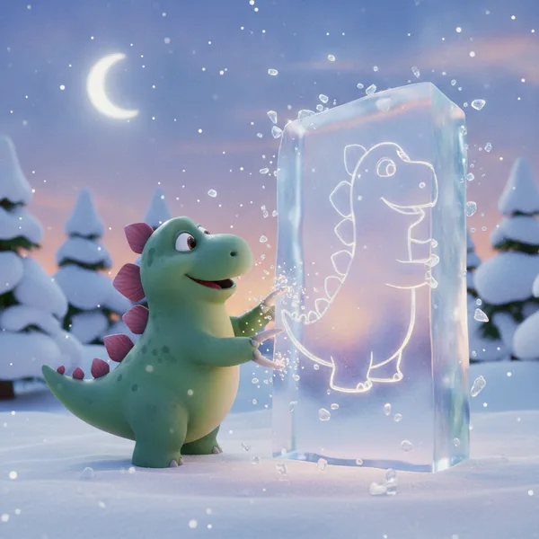Cheerful Dinosaur Chiseling Ice — Free Coloring Page for Kids