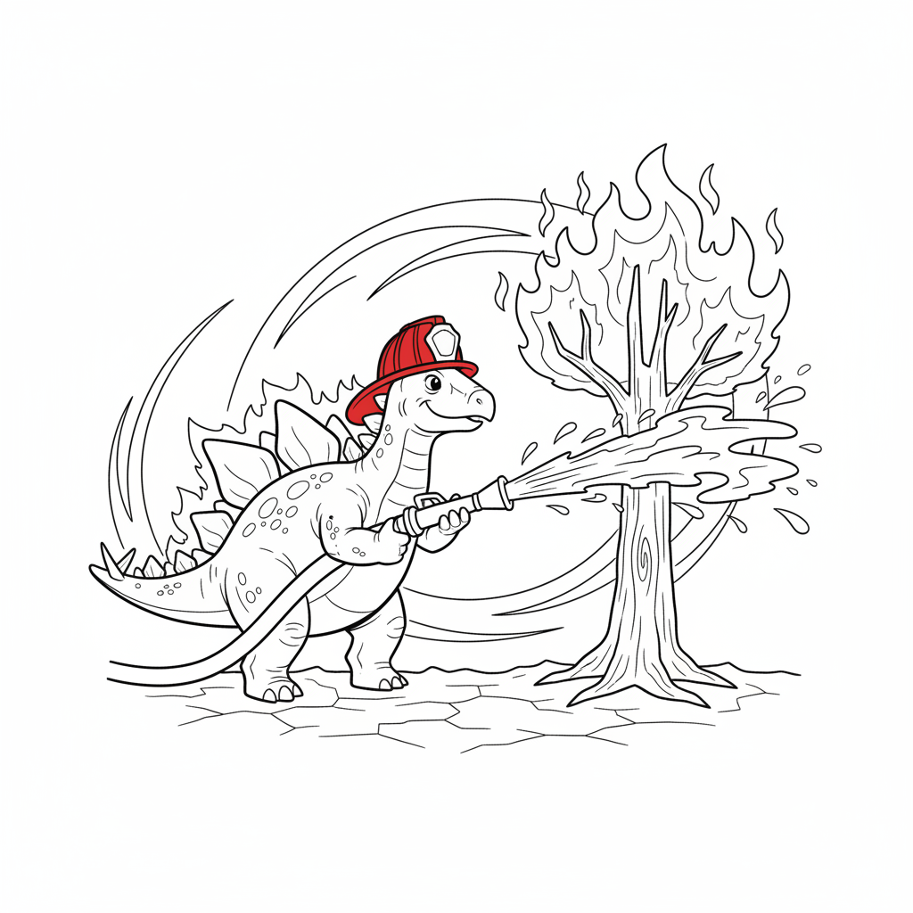 Brave Stegosaurus Firefighter — Free Coloring Page for Kids coloring page