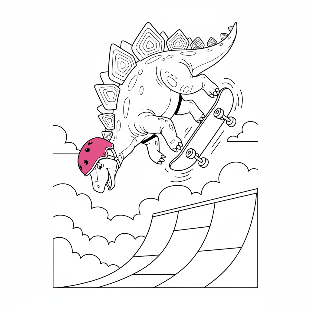 Stegosaurus Skater Adventure — Free Coloring Page for Kids coloring page