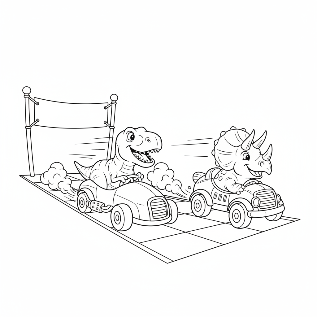Dino Race Adventure — Free Printable Coloring Page for Kids coloring page