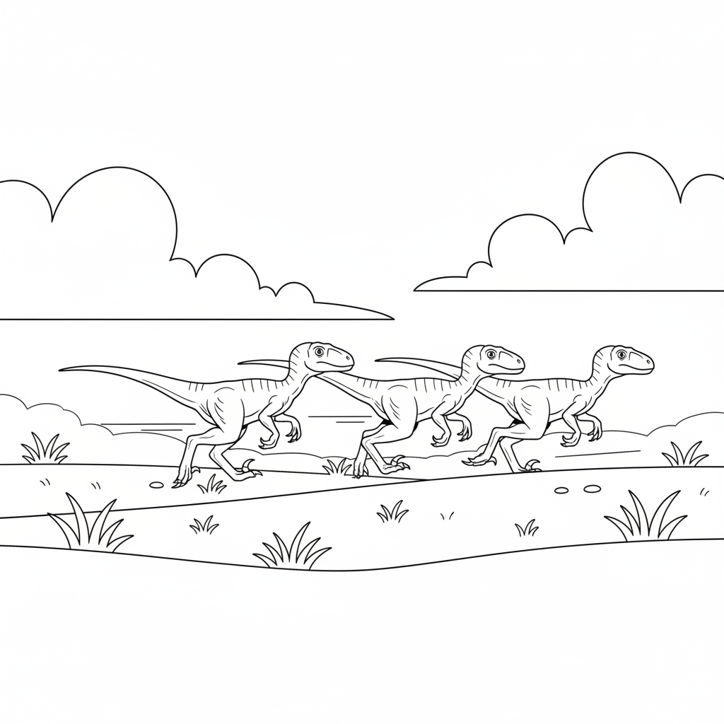 Raptor Pack Run — Free Coloring Page for Kids coloring page