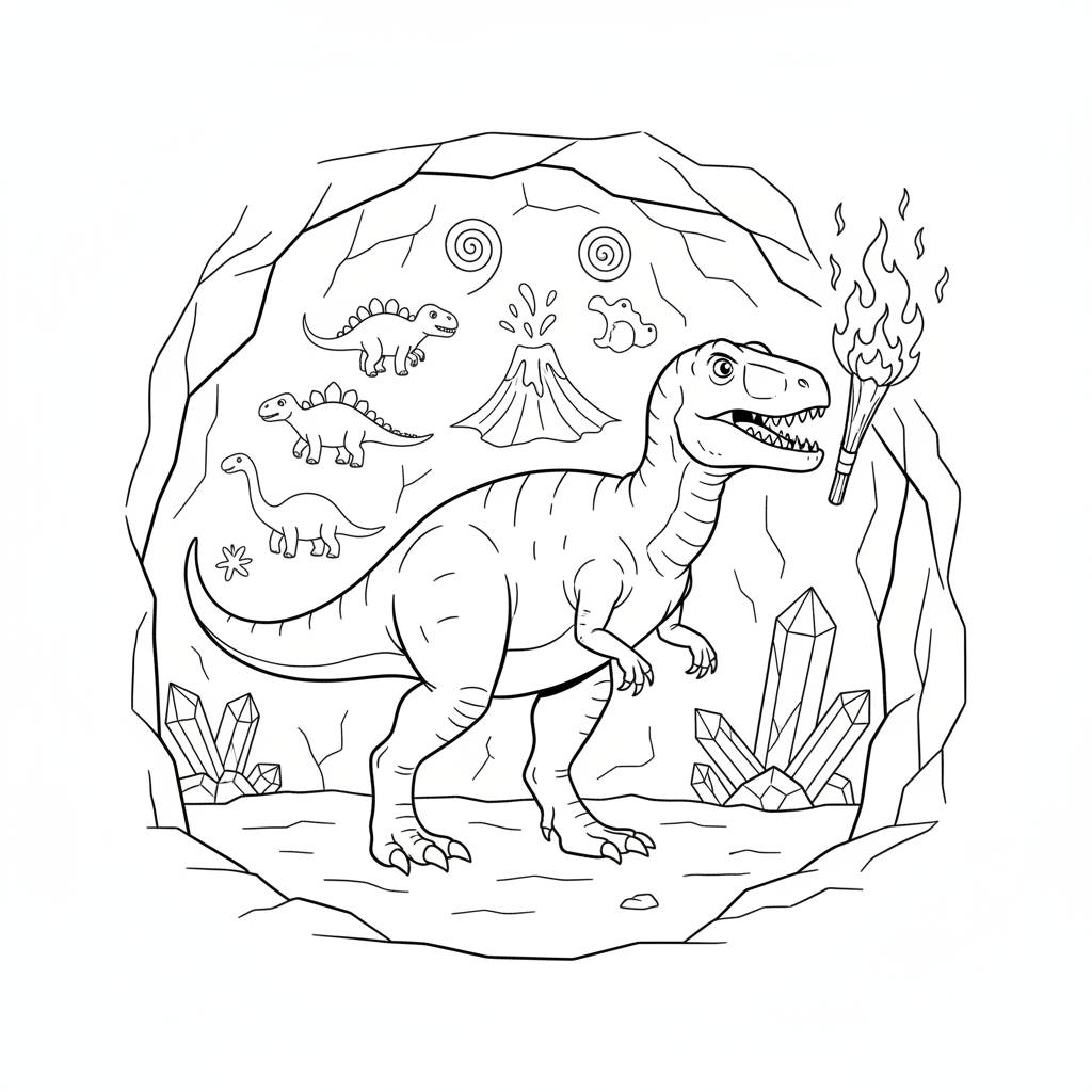 Megalosaurus in Crystal Cave — Free Coloring Page for Kids coloring page