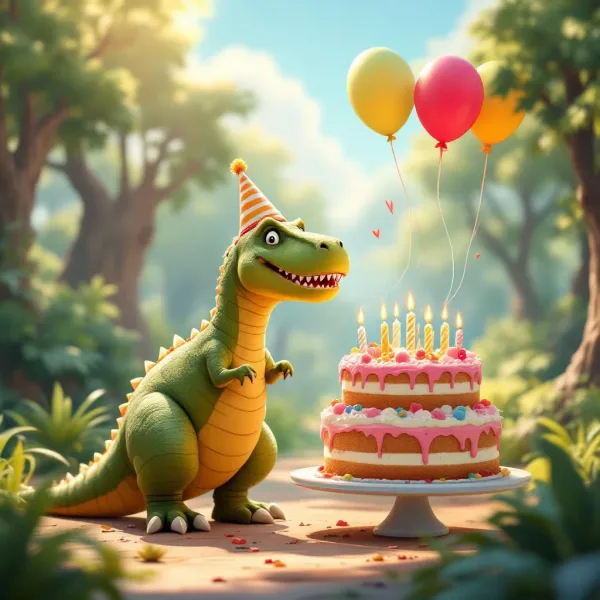 T-Rex Birthday Cake Coloring Fun — Free Coloring Page for Kids
