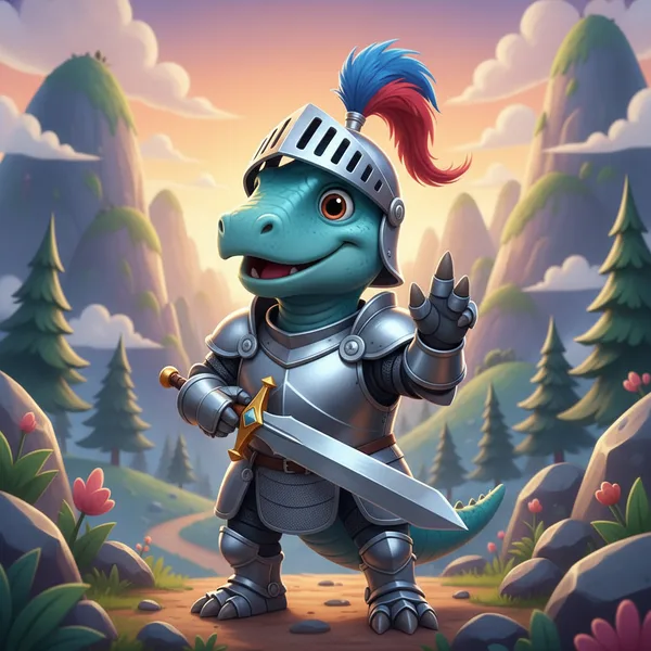 Shiny Knight Dinosaur Adventure — Free Coloring Page for Kids