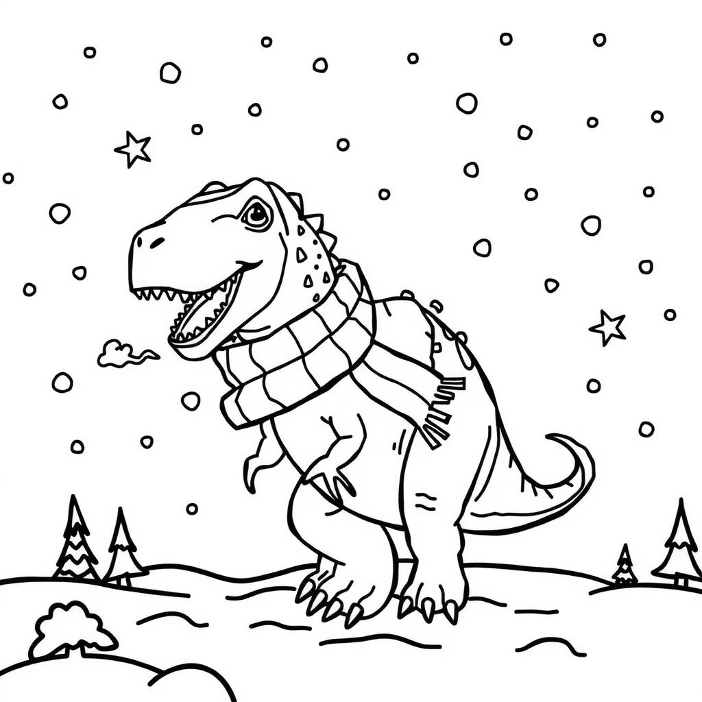 T-Rex Snowy Scarf Coloring Page coloring page