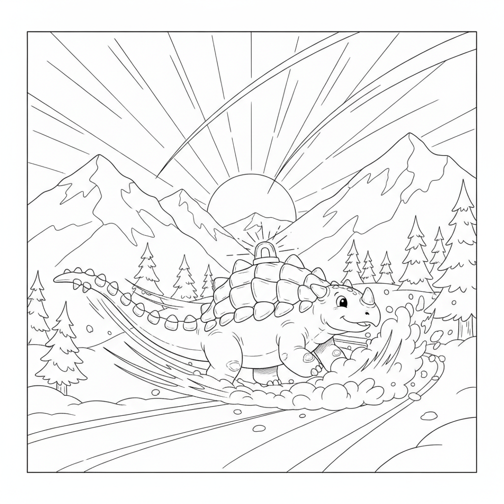 A snowy turtle joyfully sliding — Free Coloring Page for Kids coloring page