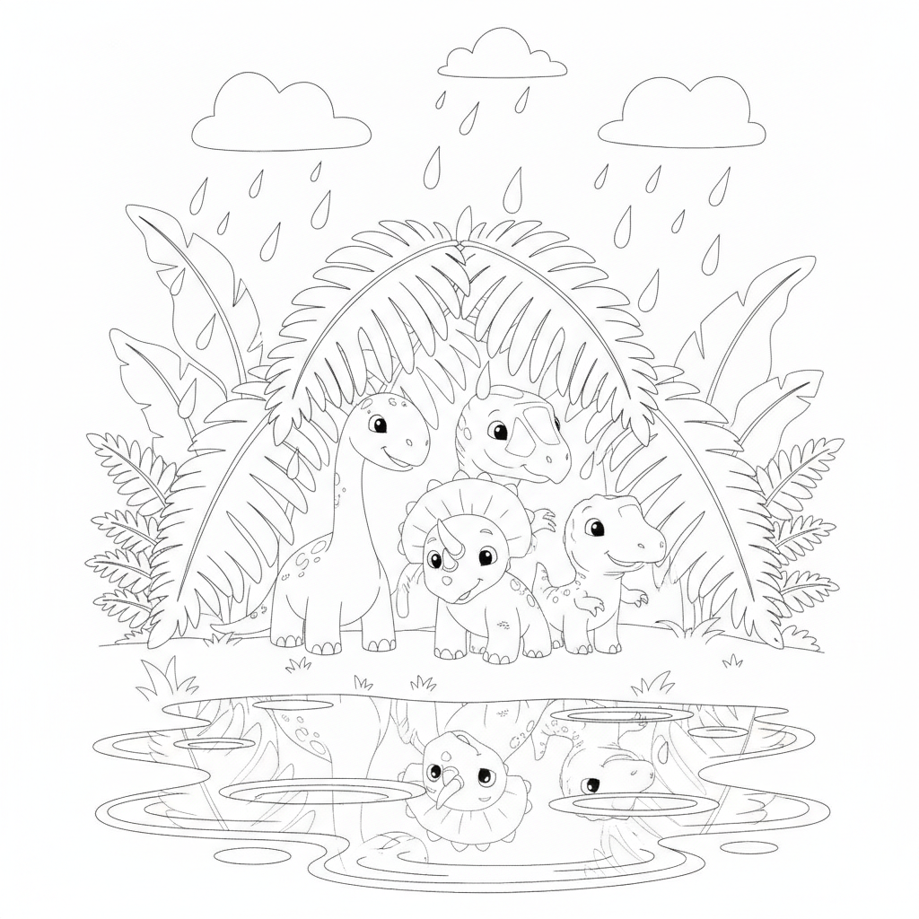 Curious Dinosaurs Under a Fern Canopy — Free Coloring Page for Kids