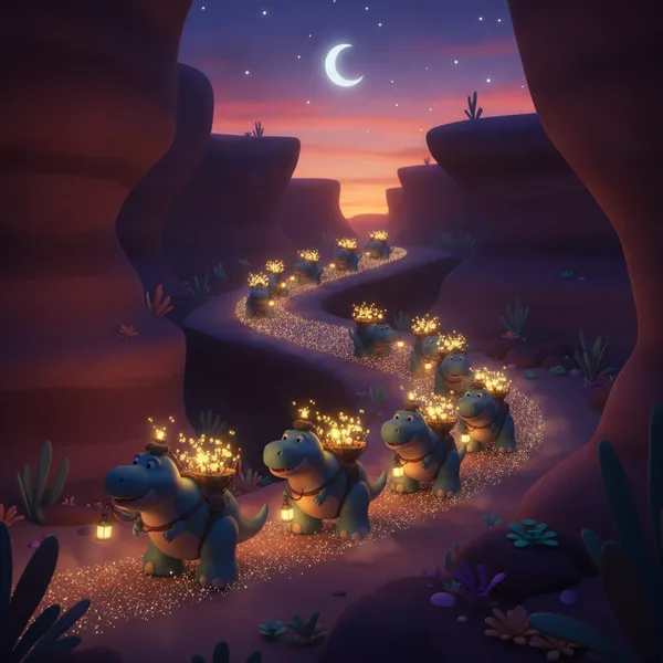 Fantastische Nachtszene mit Dinosauriern — Dinosaurier Ausmalbild — Kostenlos Ausdrucken