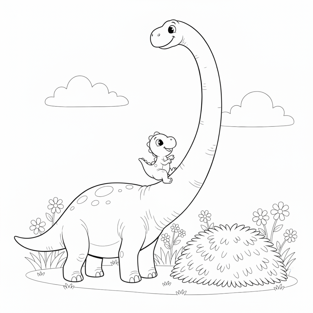 Dinossauros Divertidos em um Prado — Desenho de Dinossauros para Colorir — Grátis