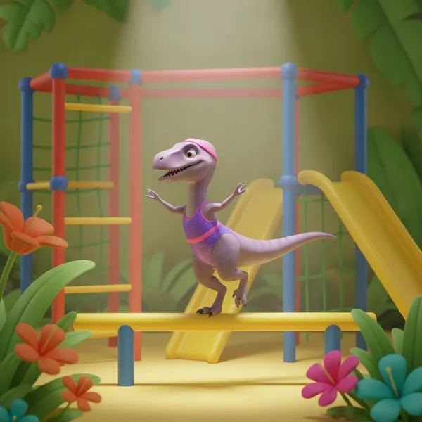Dinosaur Balancing on a Beam — Free Coloring Page for Kids