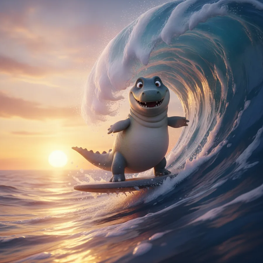 Dieses Ausmalbild zeigt einen fröhlichen Dinosaurier, der surft – perfekt für Kinder! Die einfachen Bereiche sind der Himmel und das Wasser, während die Details des Dinosauriers eine spaßige Herausforderung bieten.