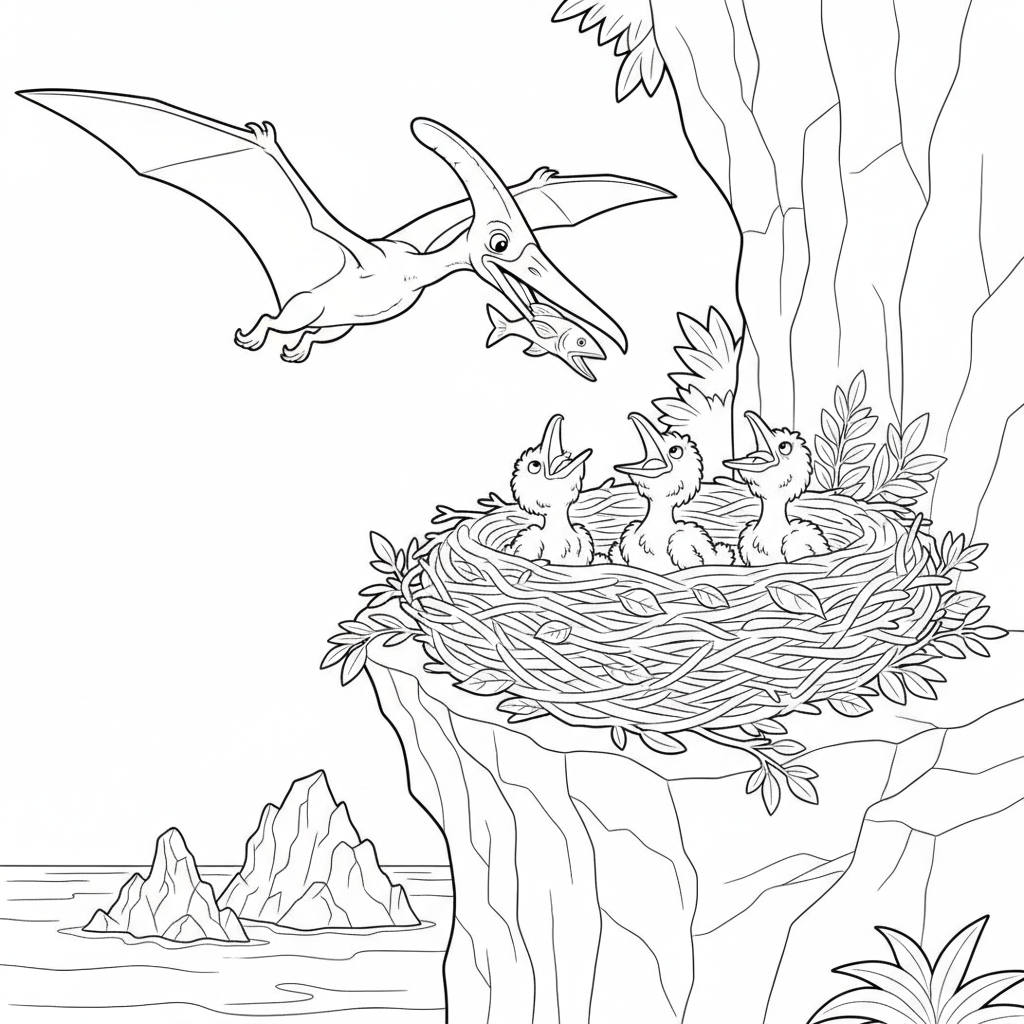 Pteranodon Nest Adventure — Free Coloring Page for Kids coloring page