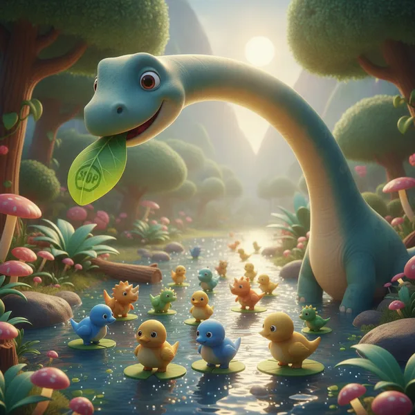 Bunte Enten in einem Ruhigen Fluss — Dinosaurier Ausmalbild — Kostenlos Ausdrucken
