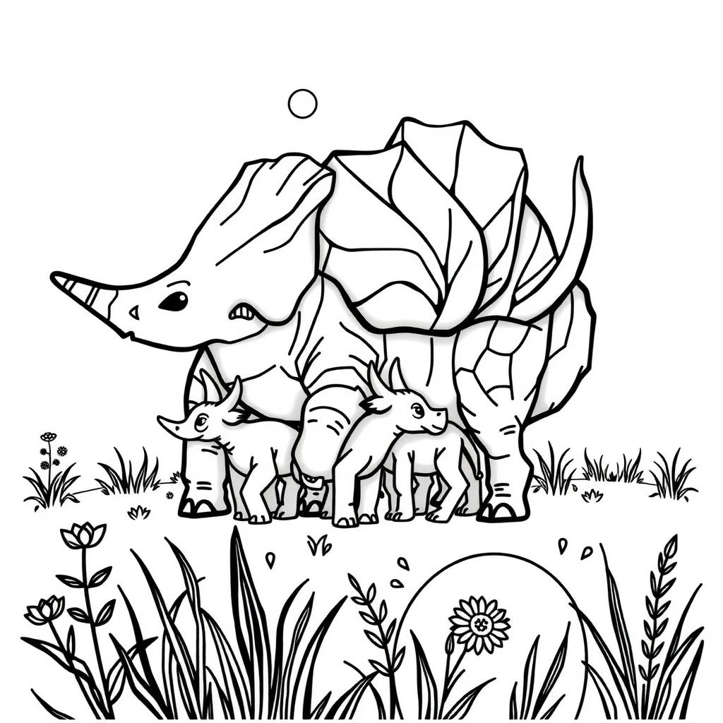 Triceratops Family Coloring Page coloring page