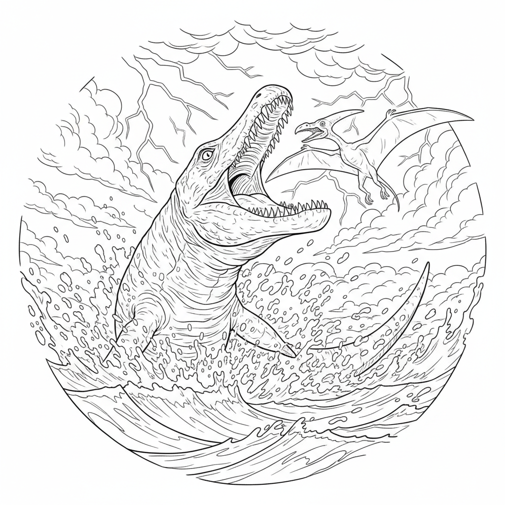 Mosasaurus Deep Breach — Free Coloring Page for Kids coloring page