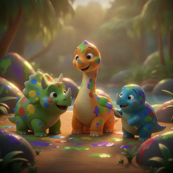 Drei Verspielte Dinosaurier Mit Farbe — Dinosaurier Ausmalbild — Kostenlos Ausdrucken