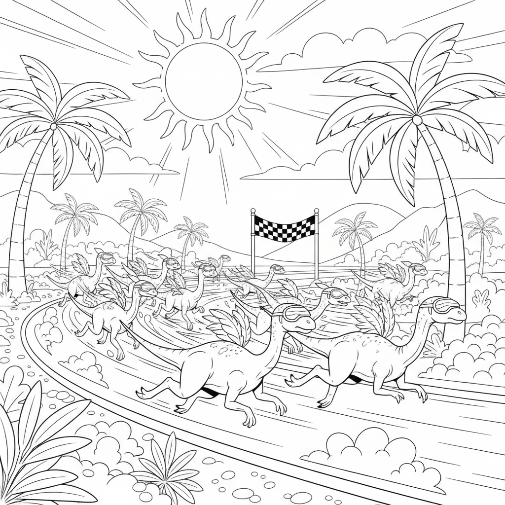Gallimimus Track Sprint — Free Printable Coloring Page for Kids coloring page