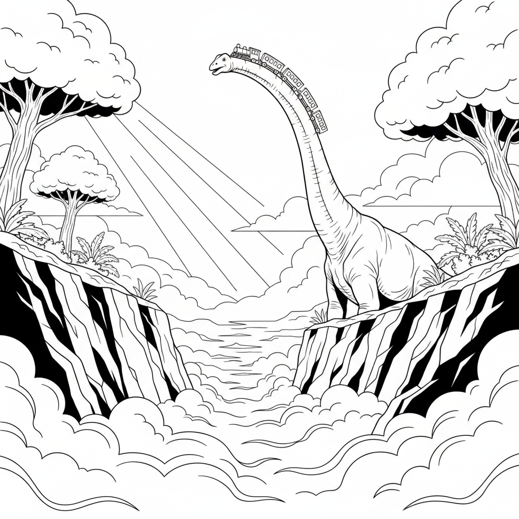 Brachiosaurus Bridge Adventure — Free Coloring Page for Kids coloring page