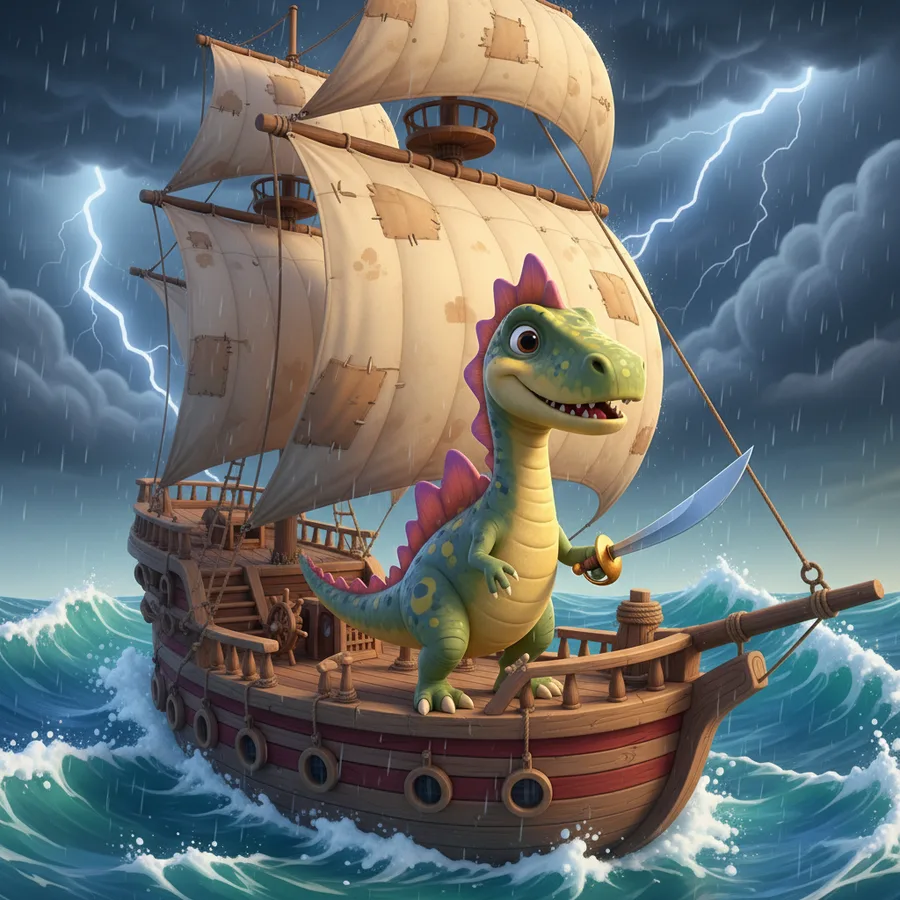 Spinosaurus on a Pirate Ship — Free Coloring Page for Kids