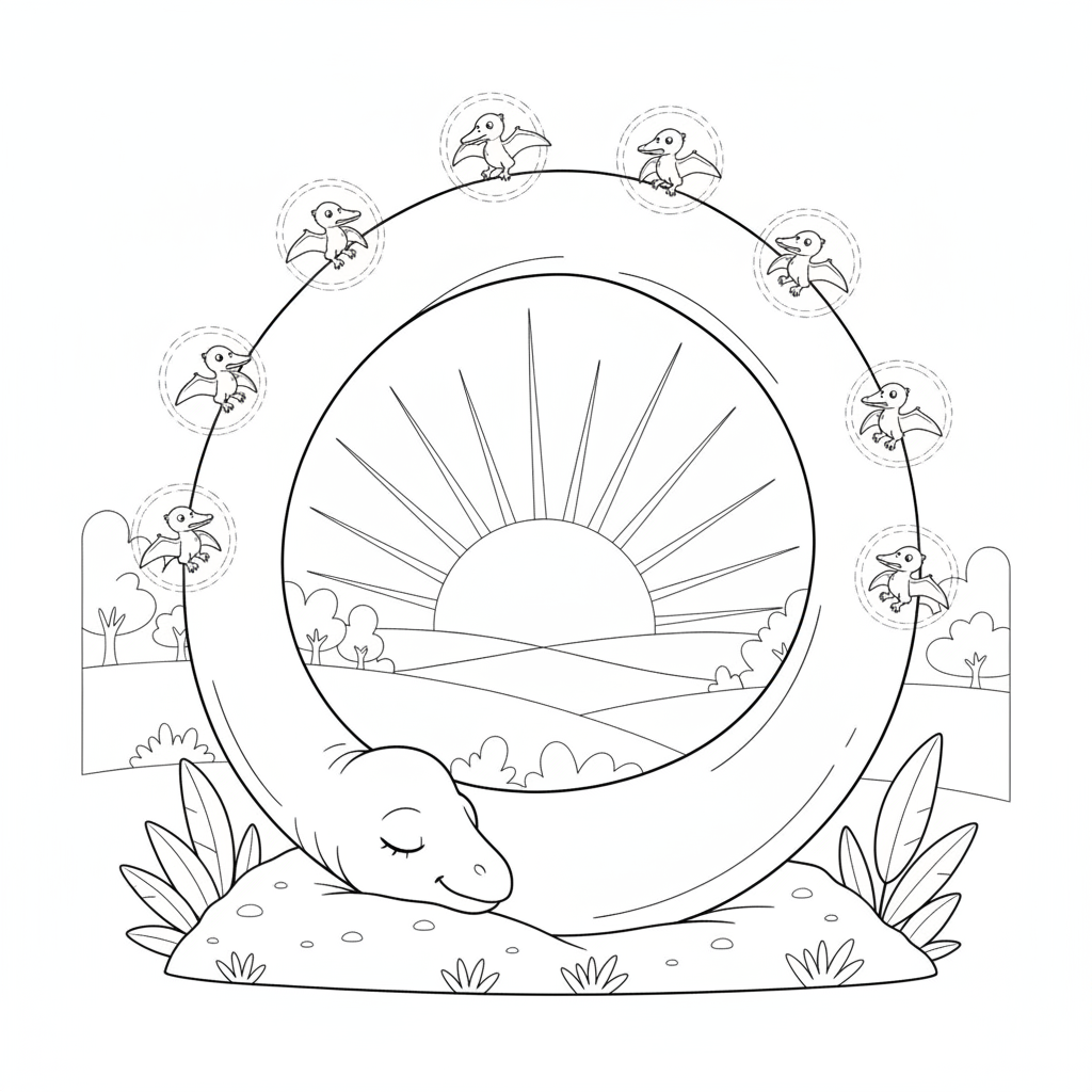 Cenário Brincalhão ao Crepúsculo — Desenho de Dinossauro para Colorir — Grátis