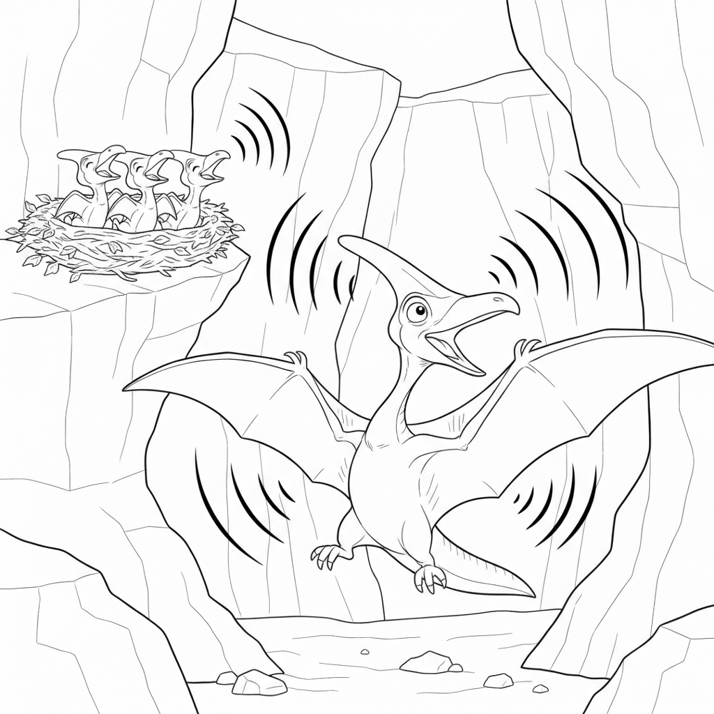 Pterosaurio volando por el cañón — Dibujos de dinosaurios para Colorear — Gratis para Imprimir